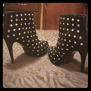 Rhinestone Black Booties